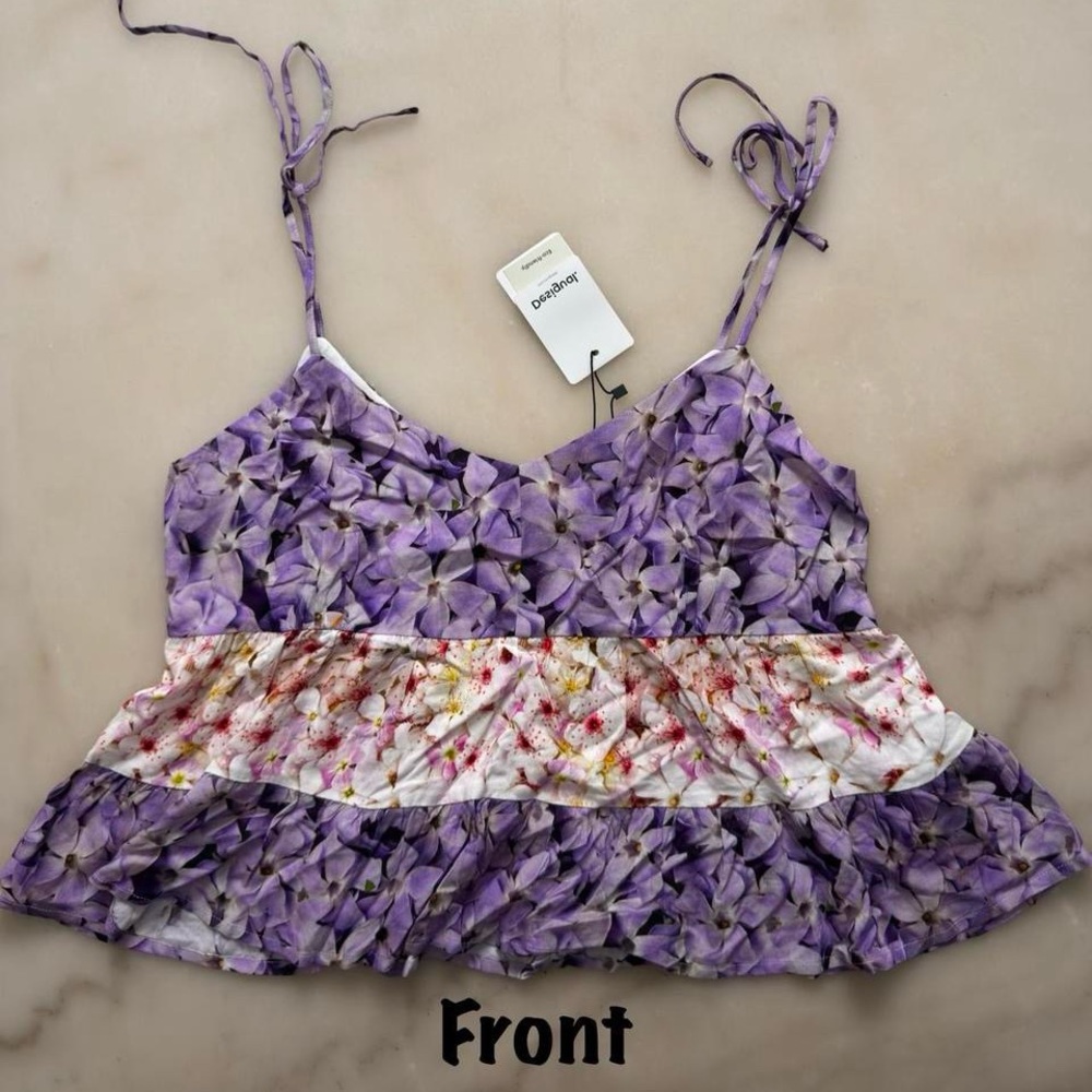 Desigual NWT Purple Floral Tiered Peplum Cami Top
